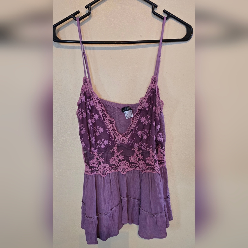 Venus, Purple Lace Trim Women's Camisole, Size 16